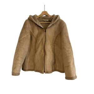 LL Bean Women’s Sherpa Lined full suede hooded coat  size L